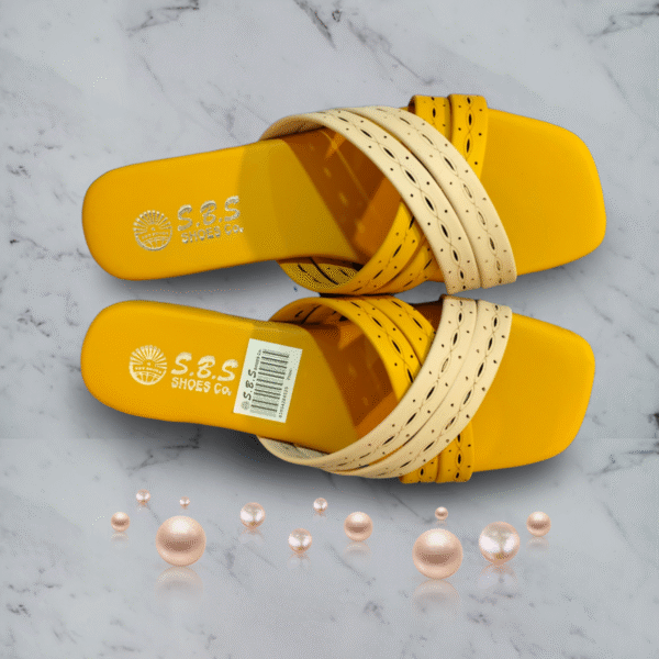 Mustard and beige cross-strap flat slippers for women – JI Accessories